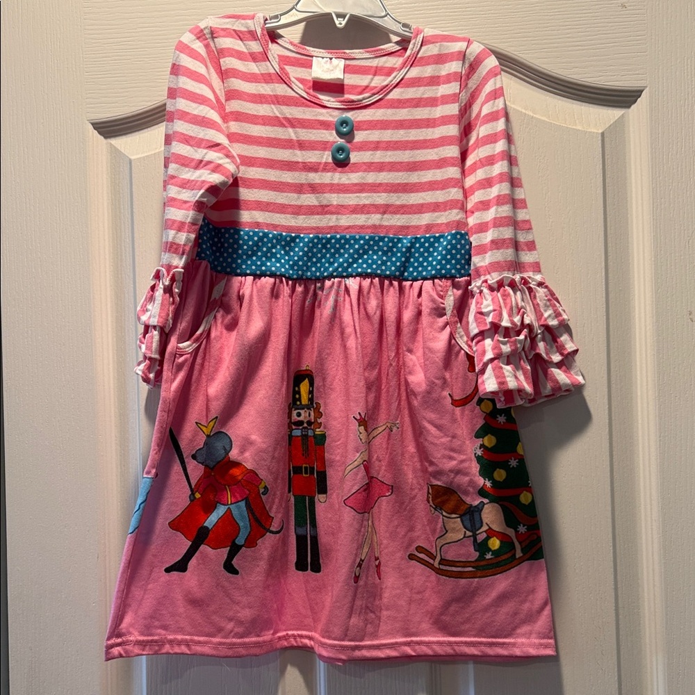 Pink Striped Dress with Nutcracker Print
